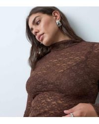 ASOS - Asos Design Curve Sheer Lace High Neck Long Sleeve Top - Lyst