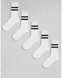 ASOS - Pack De 5 Pares De Calcetines Deportivos Blancos Con Rayas Negras De - Lyst