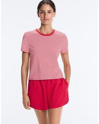 Oysho - Regular Fit Striped Cotton Blend Short-Sleeved T-Shirt - Lyst