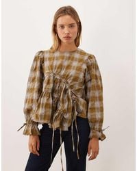 Ghospell - Fern Round Neck Long Sleeve Ruched Asymmetric Drawstring Top - Lyst
