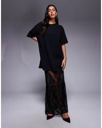 Fashionkilla - Exclusive Cotton Lace Tiered Hem Maxi T-shirt Dress - Lyst