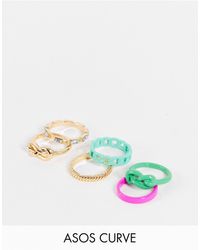 Womens Jewellery Rings ASOS Pack Of 5 Plastic Rings With Crystals in Pink 