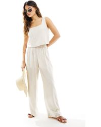Abercrombie & Fitch - Pantalon ample d'ensemble en lin mélangé avec taille élastique - beige et rayé - Lyst