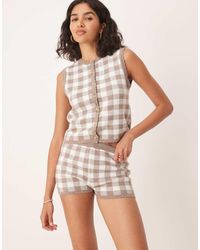 ASOS - Pantalones Cortos A Cuadros Vichy Marrón Moca Con Bordes Festoneados De Punto De (Parte De Un Conjunto) - Lyst
