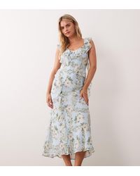New Look - Floral Chiffon Ruffle Midi Dress - Lyst