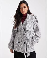 4th & Reckless - Wool Look Tweed Wide Sleeve Belted Trench Coat - Lyst