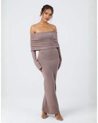 Aria Cove - Knit Ruched Deep Bardot Maxi Dress - Lyst