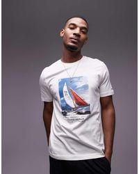 Tommy Hilfiger - T-Shirt Met Opdruk Van Zeilboten - Lyst