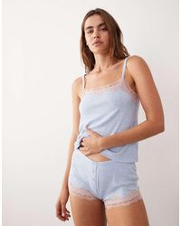 ASOS - Rib Cami And Cheeky Shorts Nightwear Set With Lace Trim - Lyst