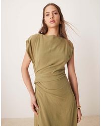 ASOS - Linen Open Back Draped Waist Midi Dress - Lyst