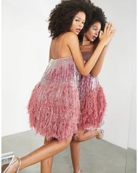 ASOS - Beaded Fringe Cami Mini Dress With Faux Feather Hem - Lyst