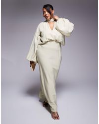 ASOS - Asos Design Curve High Neck Plunge Maxi Dress With Blouson Sleeves - Lyst