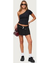 Edikted - Kore Belt Pleated Denim Micro Skort - Lyst
