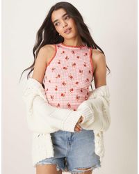 ASOS - – geripptes tanktop mit rot-en vichy-karos und blumenmuster - Lyst