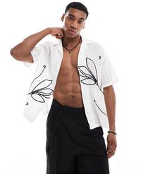 Bershka - Floral Embroidered Shirt - Lyst