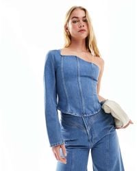 & Other Stories - One Shoulder Asymmetric Denim Corset Shirt - Lyst