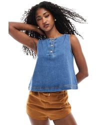 ASOS - Top Vaquero Sin Mangas Con Cuello Panadero Y Botones De - Lyst