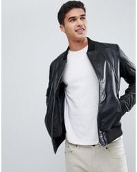 barney's originals real leather varsity jacket with panelling