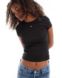 Tommy Hilfiger - T-Shirt Traforata Nera A Coste - Lyst