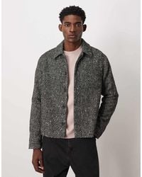 ASOS - Chaqueta Negra Estilo Camisa Con Patrón De Espiga De Tejido Efecto Lana De -Negro - Lyst