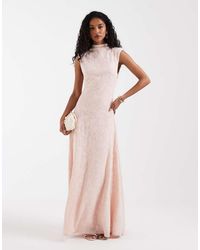 Pretty Lavish - Dropped Waist High Neck Textured Floral Maxi Dress - Lyst