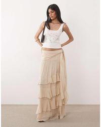 Mango - Maxi Rok Met Gestrikte Taille En Stroken - Lyst