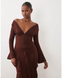 ASOS - Stretch Chiffon Off The Shoulder Long Sleeve Maxi Dress With Godets - Lyst