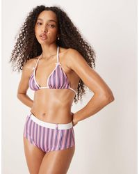 ASOS - Daisy Contrast Pinstripe Triangle Bikini Top - Lyst