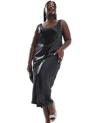 ASOS - Asos Design Curve Scoop Neck Midi Satin Slip Dress - Lyst
