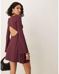 ASOS - Mini Jurk Met Rechte Hals, Uitlopende Mouwen En Rugdetail - Lyst