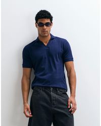 SELECTED - Ribbed Split Neck Polo - Lyst