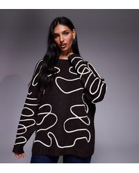 Kaiia - Exclusive Wool Feel Crew Neck Abstract Stitch Jumper - Lyst