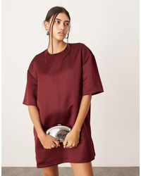 ASOS - Satijnen Boxy Mini T-Shirtjurk Met Structuur En Zakken - Lyst