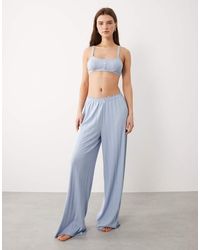 ASOS - Pointelle Wide Leg Pants With Lace Trim - Lyst