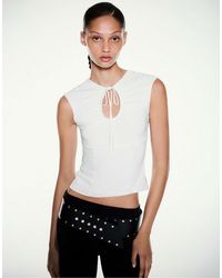Pull&Bear - Top à col noué froncé beige - Lyst