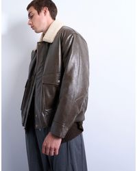 TOPMAN - Faux Leather Teddy Collar Washed Jacket - Lyst