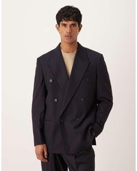 ASOS - Relaxed Double Breasted Jacket With Subtle Woven Stripe - Lyst