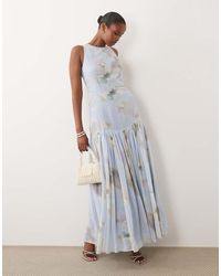 LACE & BEADS - Chiffon Sleeveless Drop Waist Full Skirt Maxi Dress - Lyst