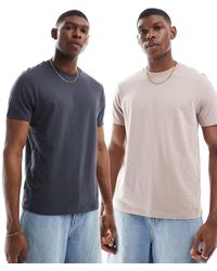 ASOS - Pack De 2 Camisetas De Color Gris Carbón Y Piedra Básicas Con Cuello Redondo De - Lyst