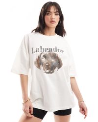 ASOS - T-shirt pesante vestibilità boyfriend color crema con stampa di labrador - Lyst