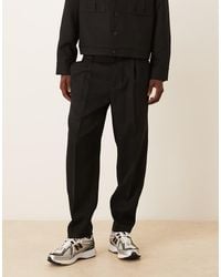 ASOS - Pantalones De Vestir Negros De Corte Tapered Extragrande Con Detalle Elástico En La Cinturilla De (Parte De Un Conjunto) - Lyst