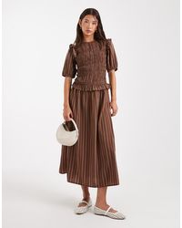 Wednesday's Girl - Stripe Puff Sleeve Shirred Midaxi Dress - Lyst
