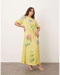 ARRANGE - Curve Satin Floral Embroidered T-shirt Maxi Dress - Lyst