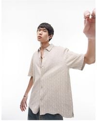 TOPMAN - Oversized Button Through Polo With Vertical Texture - Lyst