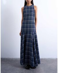 TOPSHOP - Vestito Midi A Quadri Con Vita Scesa E Gonna A Ruota - Lyst