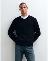 ASOS - Relaxed Knitted High V-neck Jumper - Lyst