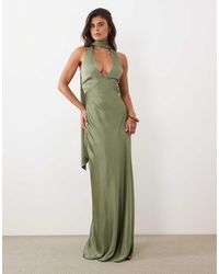 TFNC London - Bridesmaids Satin V Neck Lace Up Open Back Detail Scarf Neck Maxi Dress - Lyst
