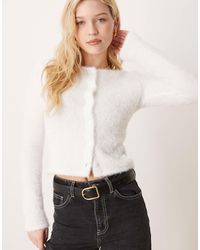 Gina Tricot - Fluffy Knit Fitted Cardigan With Crew Neck And Button Front - Lyst
