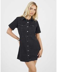 Brave Soul - Collared A-Line Denim Mini Dress - Lyst