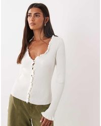 Mango - Frill Detail V Neck Cardigan - Lyst